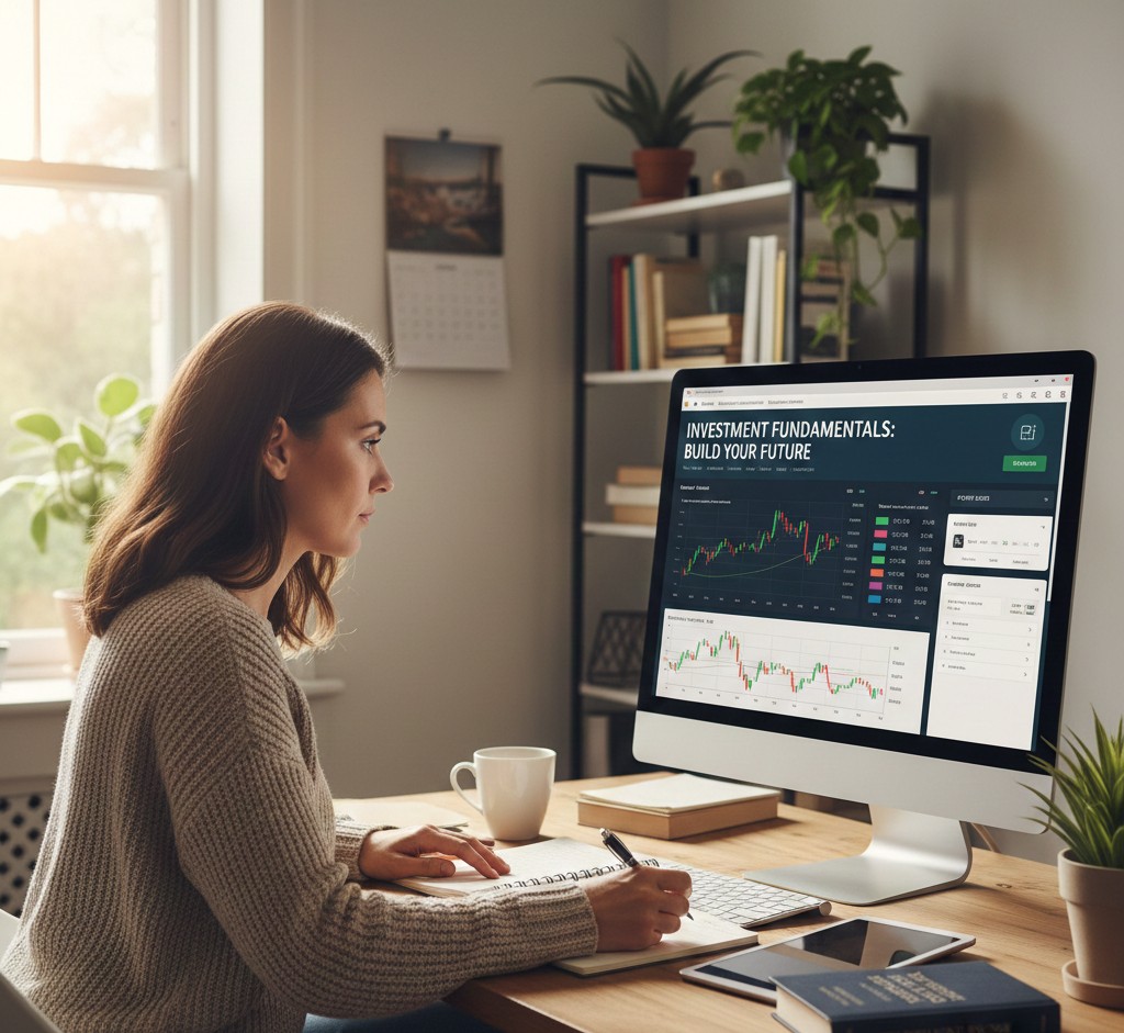 Pessoa aprendendo sobre investimentos no computador